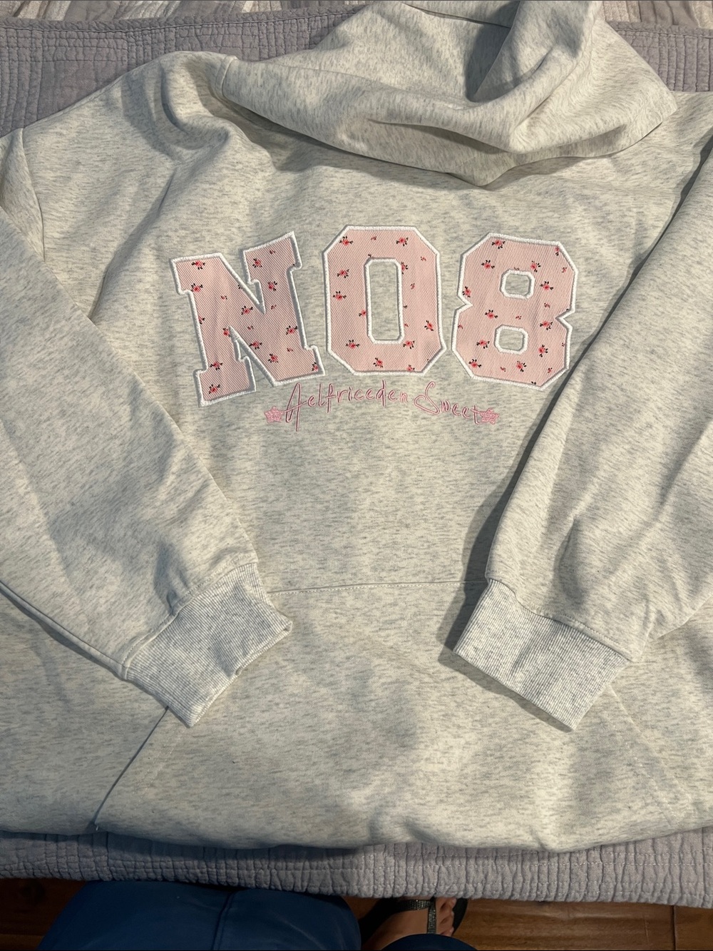 Aelfric Eden Light Gray Hoodie with Pink 'N08' Appliqué